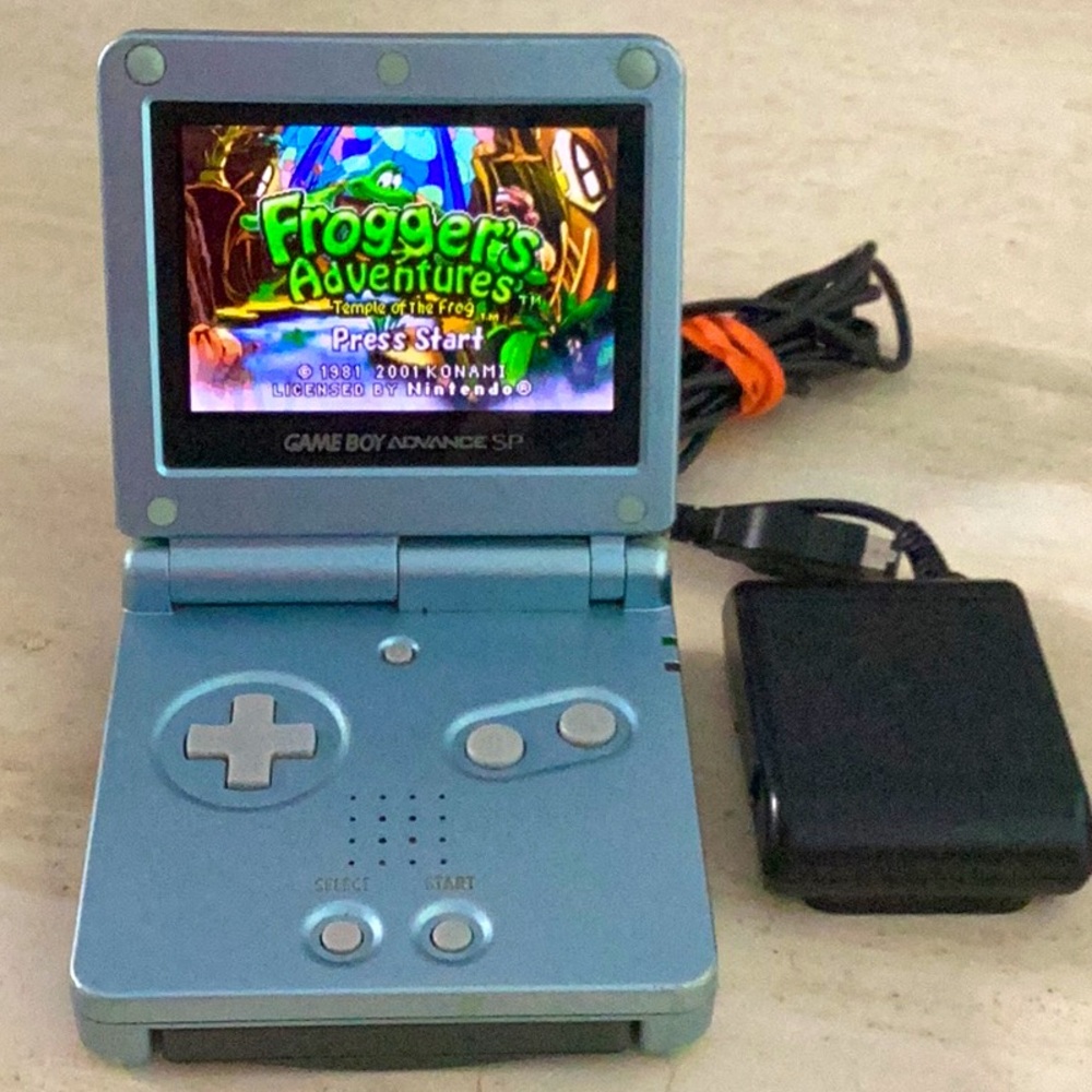 Gameboy Advance SP Console 101 Back Lit AGS-101 Pearl Blue Nintendo GBA Charger